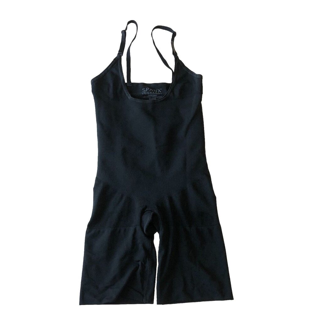 Spanx Power Series Black Body Suit Mid Thigh Size Large